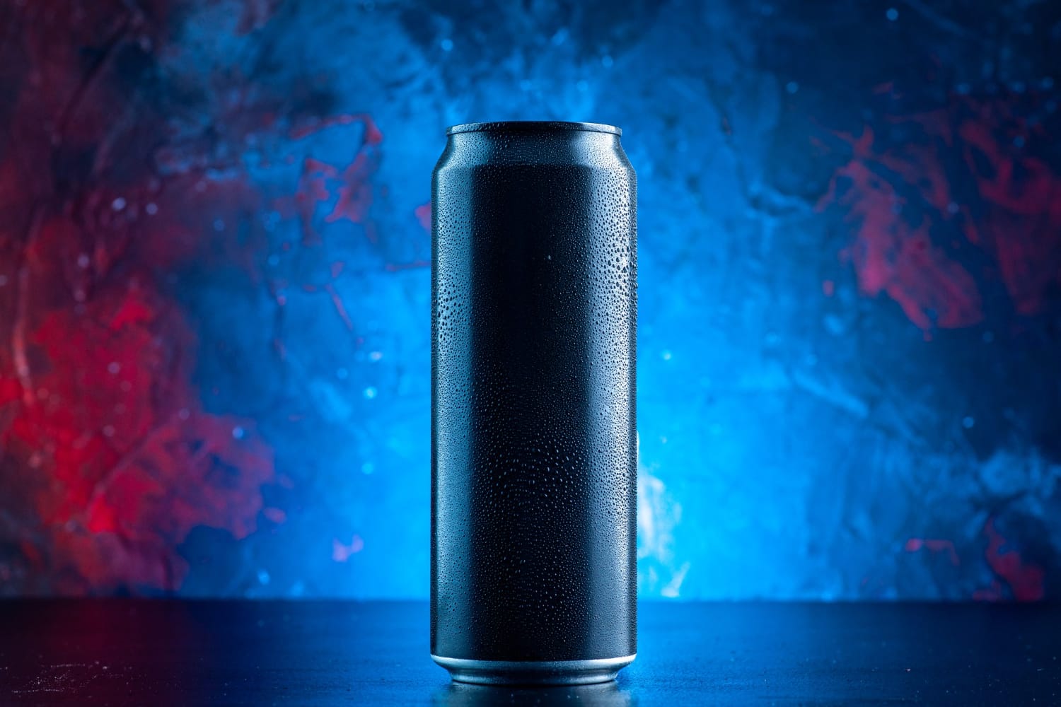 front view energy drink can blue drink alcohol darkness